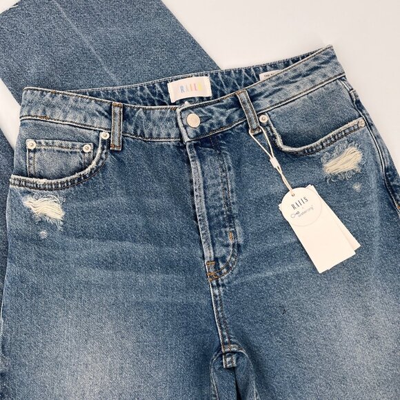 Rails Medium Blue Distressed Wide Leg Jeans Size 29 Raw Hem Cotton Denim - Picture 4 of 16
